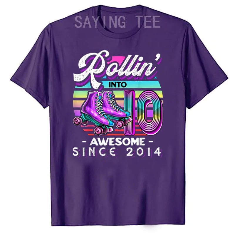 Rollin\' Into 10 Awesome 2014 Roller Skating 10th Birthday T-Shirt for Boys Girls Roller-Skate Lover Clothes Sons Daughters Gifts