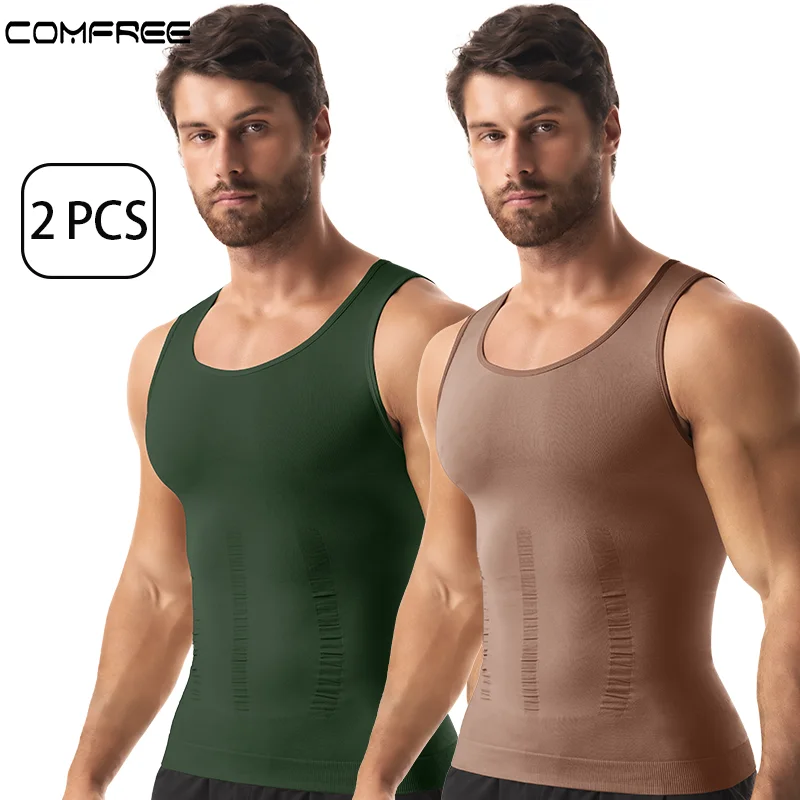 

2PCS Mens Slimming Shapewear Sleeveless Vest Shirt Abs Abdomen Gym Workout Body Shaper Corset Tummy Control Compression Tank Top