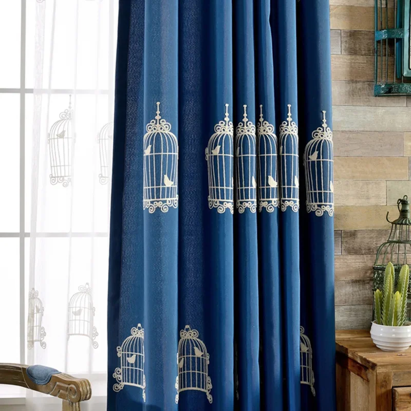 

Luxury Cotton and Linen Curtain FabricThicken Blackout Birdcage Embroidery Korean Cartoon Simple Modern Home Decor