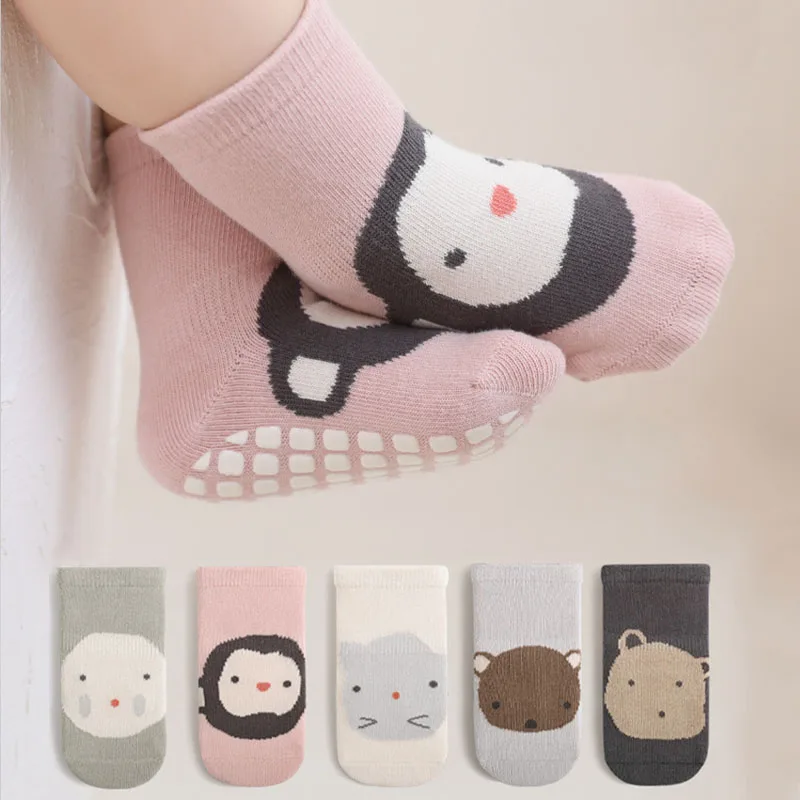 3 Pairs/Lot Baby Floor Socks Fall Winter Indoor Full Sole Newborn Socks Rubber Non-Slip Cute Cartoon Baby Toddler Tube Socks