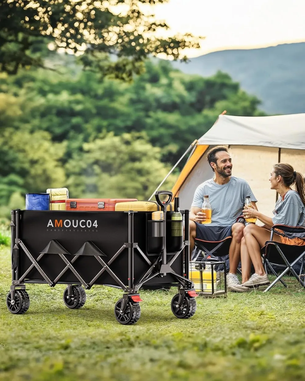 Складная складная тележка емкостью 150 л с подстаканниками для кемпинга и сада, продуктов питания на открытом воздухе