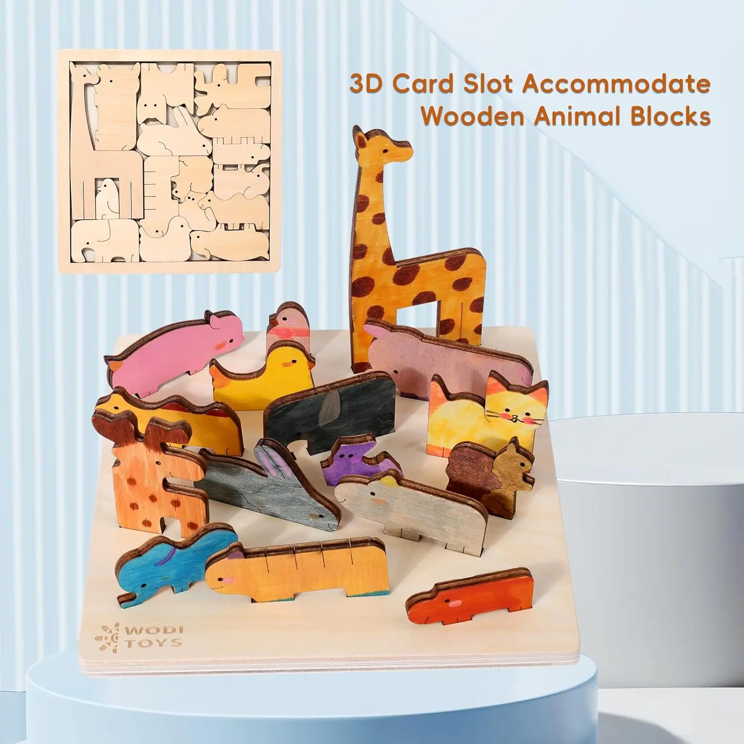 Montessori-Tierpuzzle aus Holz für Kleinkinder ab 3 Malen Sie Ihre eigenen Tierblöcke mit 12 farbigen Stiften STEM-Lernspielzeug pädagogisch