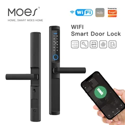 MOES Waterproof Tuya Wifi Smart Narrow Side Fingerprint Password Card Aluminum Door Lock For Aluminum Glass Push Pull Door