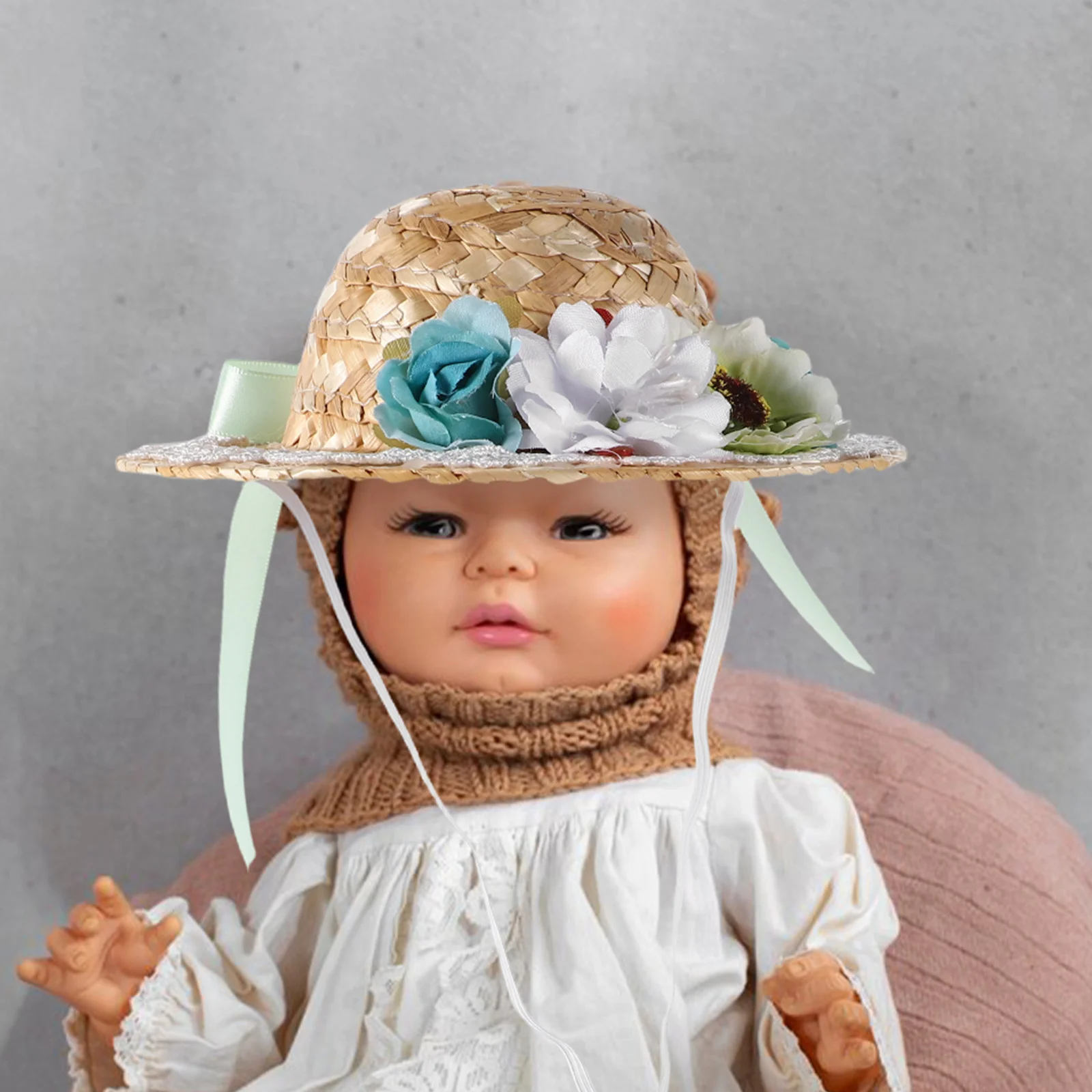 Mini Straw Hat Tiny Sombrero Bow Flower Design Summer Boho Style Craft Decoration Miniature Woven Small Straw Hats for Crafts