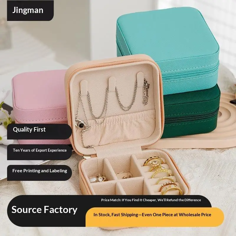 Tragbare Schmuckaufbewahrungsbox aus PU-Leder mit mehreren Fächern und weichem Innenfutter, ideal für Reisen und den täglichen Gebrauch, zum Aufbewahren von Ringen, Ohrringen und Halsketten. – Detail 1