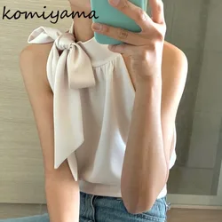 Chic Bow Halter Ropa Mujer 2024 Women Top Korean Ins Sleeveless Clothes Niche Tanks & Camis Summer New Elegant Moda Tops