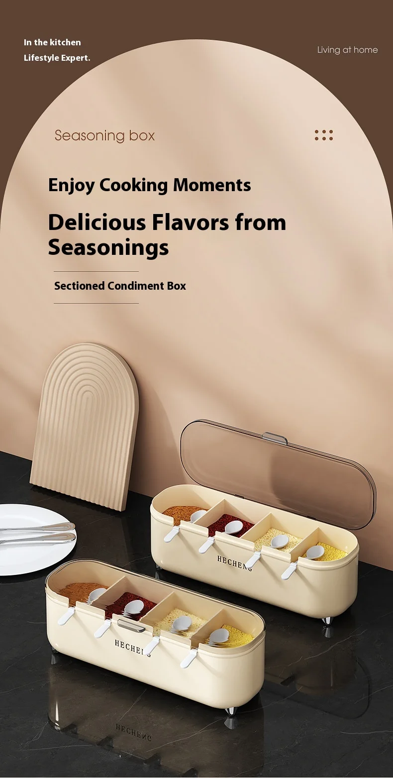

Four-Compartment Spice Organizer Set Integrated Storage for Salt And Seasonings Multi-Grid Condiment Storage Box Combination