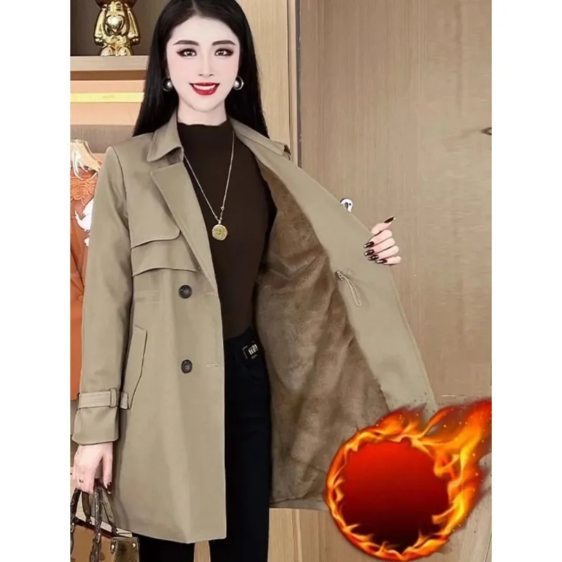 

2025 NEW Thickened Fce Women's Autumn Winter New Fashion Waist-Cining Mid-Length Slimming Warmth Atmosphere Coat Jacket Out