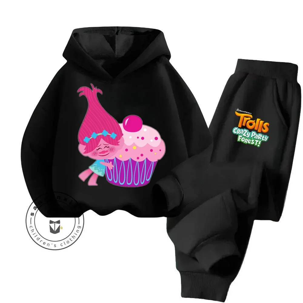 2024 Fresh and Fun Cartoon Trolls Long Sleeve Apparel Featuring Vibrant Prints and a Casual Children's Home Fashion Hoodie Set