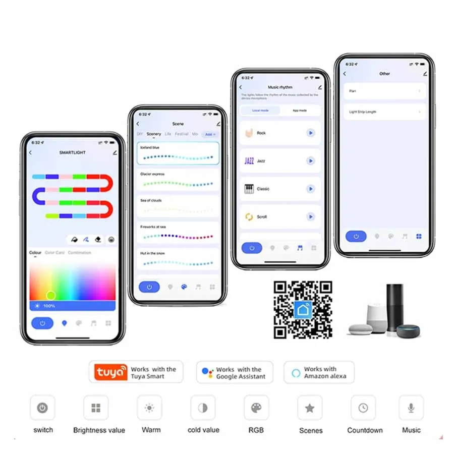 Tira de luz Led TUYA Alexa APP 24V 96LEDs Control remoto de 24 teclas RGBWIC música para seguir el cambio de Color tira de neón de silicona