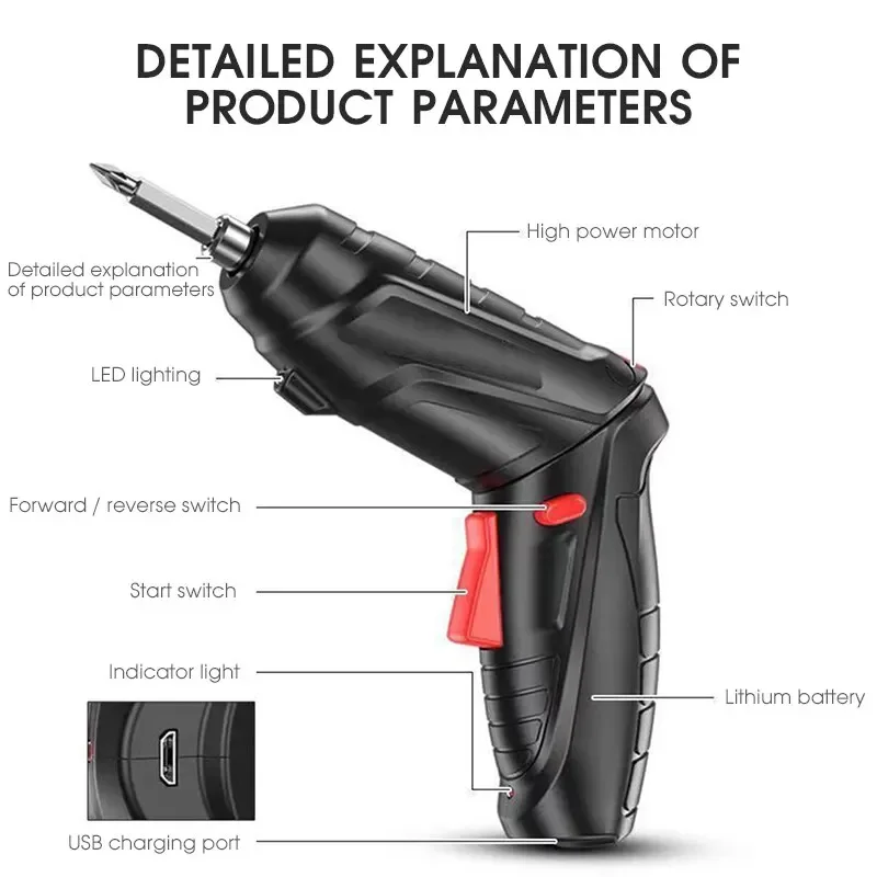 Cordless Electric Screwdriver Rechargeable  Lithium Battery Mini Drill 3.6V Power Tools Set Household Maintenance Repair