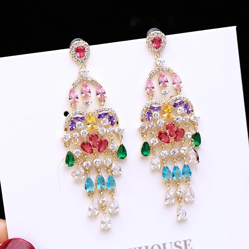 

Personalized Tassel Earrings With Long Colored Zircon Earrings, New Fashionable Water Drop Earrings For Women