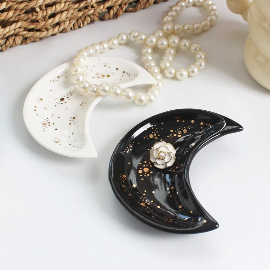 

1pc ceramic moon jewelry dish Middle East Arab Ramadan Eid al Fitr storage dish multifunctional dish home decoration ornament