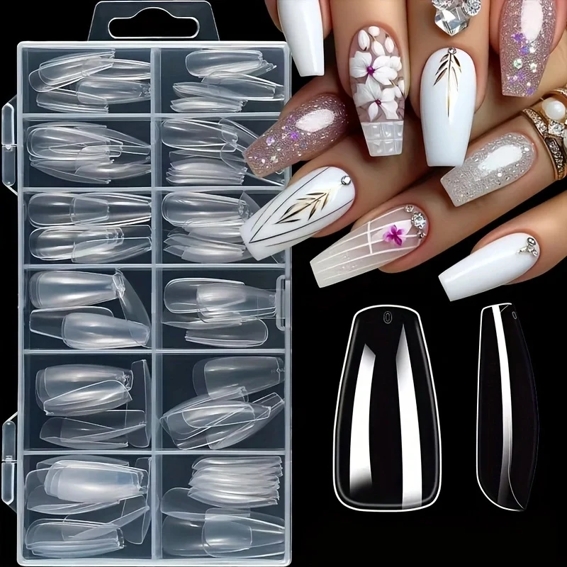 120 stuks transparante nagels in doosjes, in de vormen kist/mandarijn/avrilion/vierkant/ovaal/andere vormen, zachte acryl press-on nagels in 12 maten, geschikt voor thuisgebruik, nagelkunst en