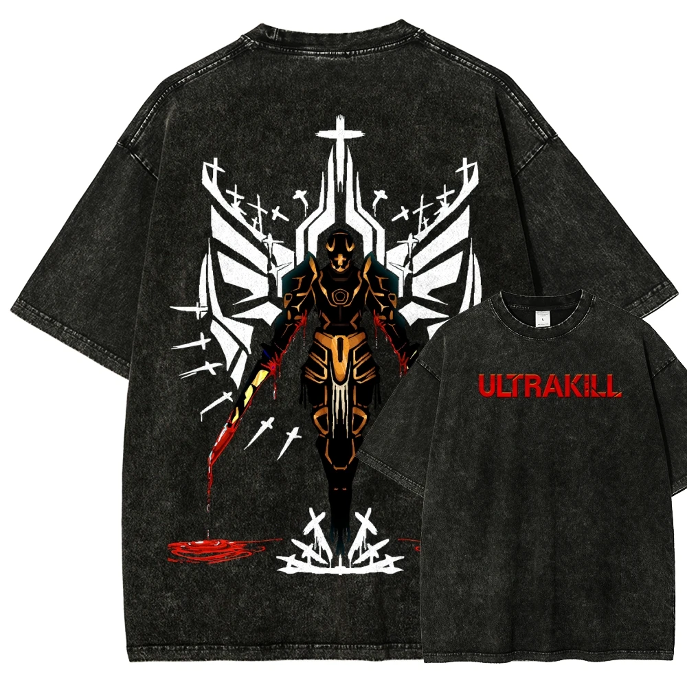 Ultrakill Grafik-T-Shirt Vintage Washed Aesthetic Streetwear Unisex Oversized Sommer Baumwolle Gamer Kurzarm-T-Shirt Kleidung Oberteil – Detail 4