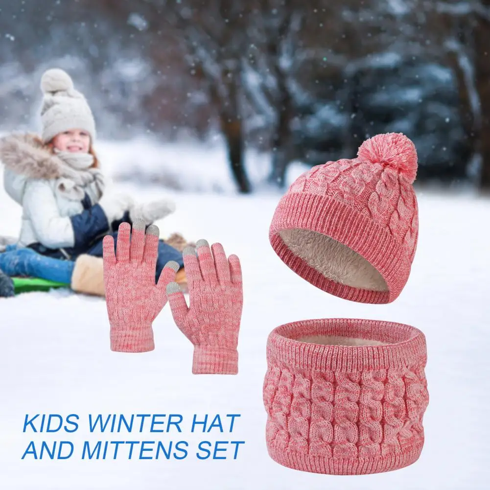 Material Gloves Winter Kids Costume Set Fleece Lined Hat Gloves Scarf for Boys Girls for Skiing for Smartphone