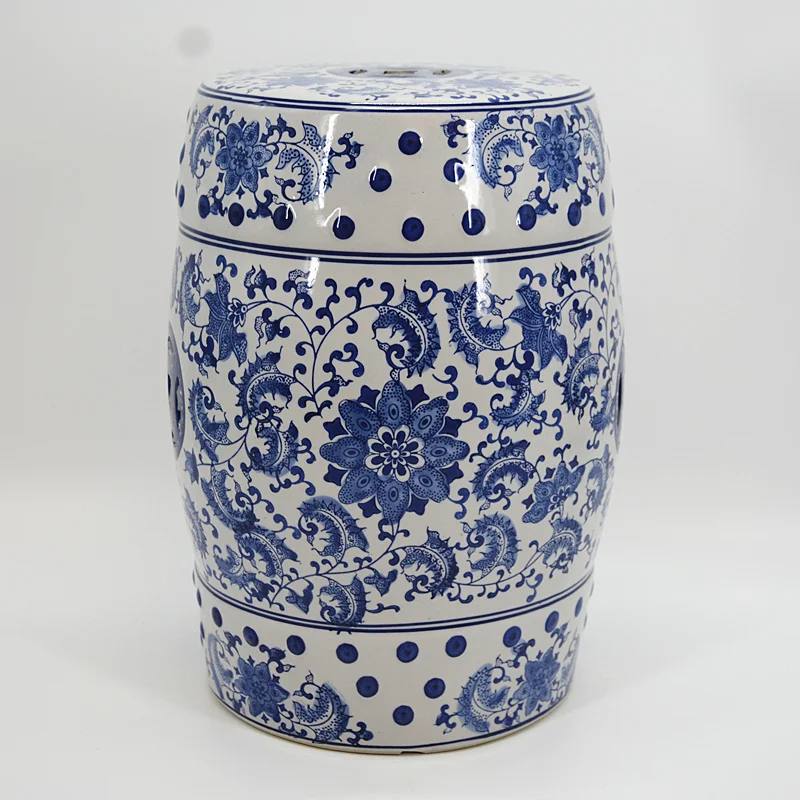 Hand-painted blue and white porcelain drum stool bathroom art porcelain stool