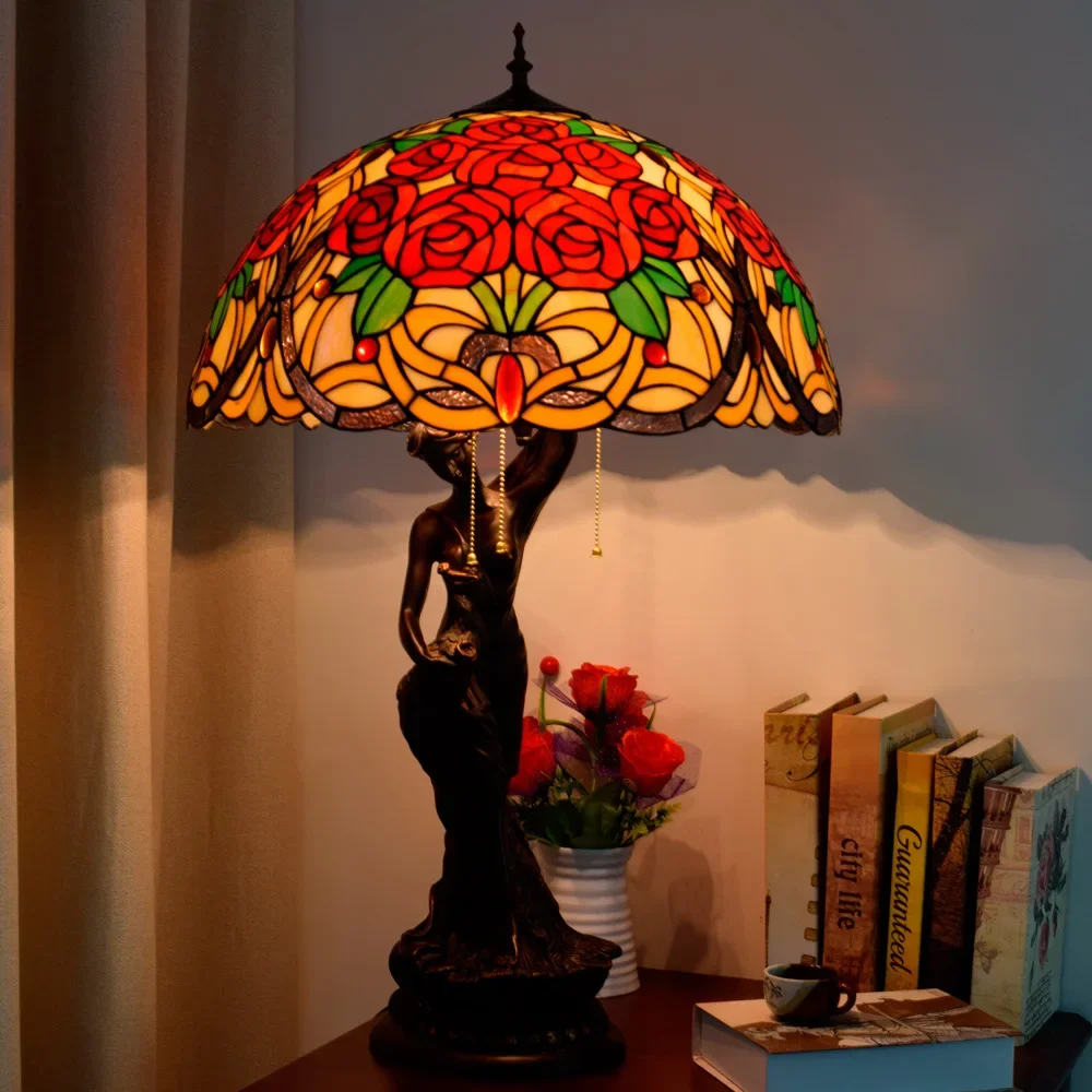 European retro creative rose decoration European Tiffany stained glass retro living room beauty large