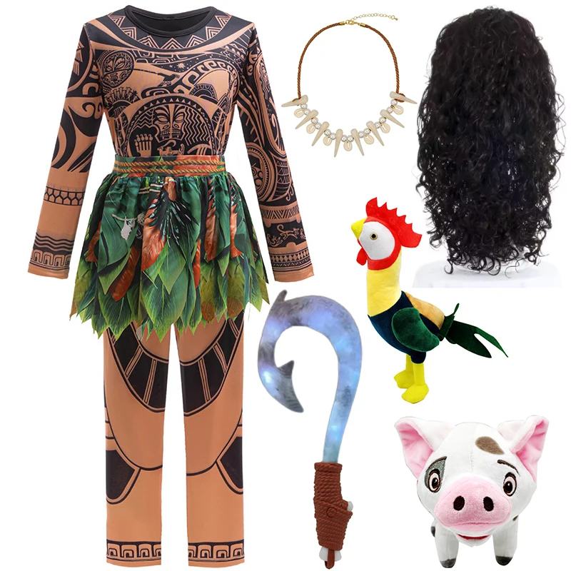 Moana 2 Maui Clothes Tattoo T Shirt Pants Fish Hook Knife Sets Boys Costume Kids Cosplay Halloween Birthday Carnival Outfits 10T