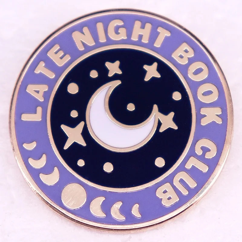 Late Night Book Club Enamel Pin reading lover lapel pin phase of the moon Brooch Badge