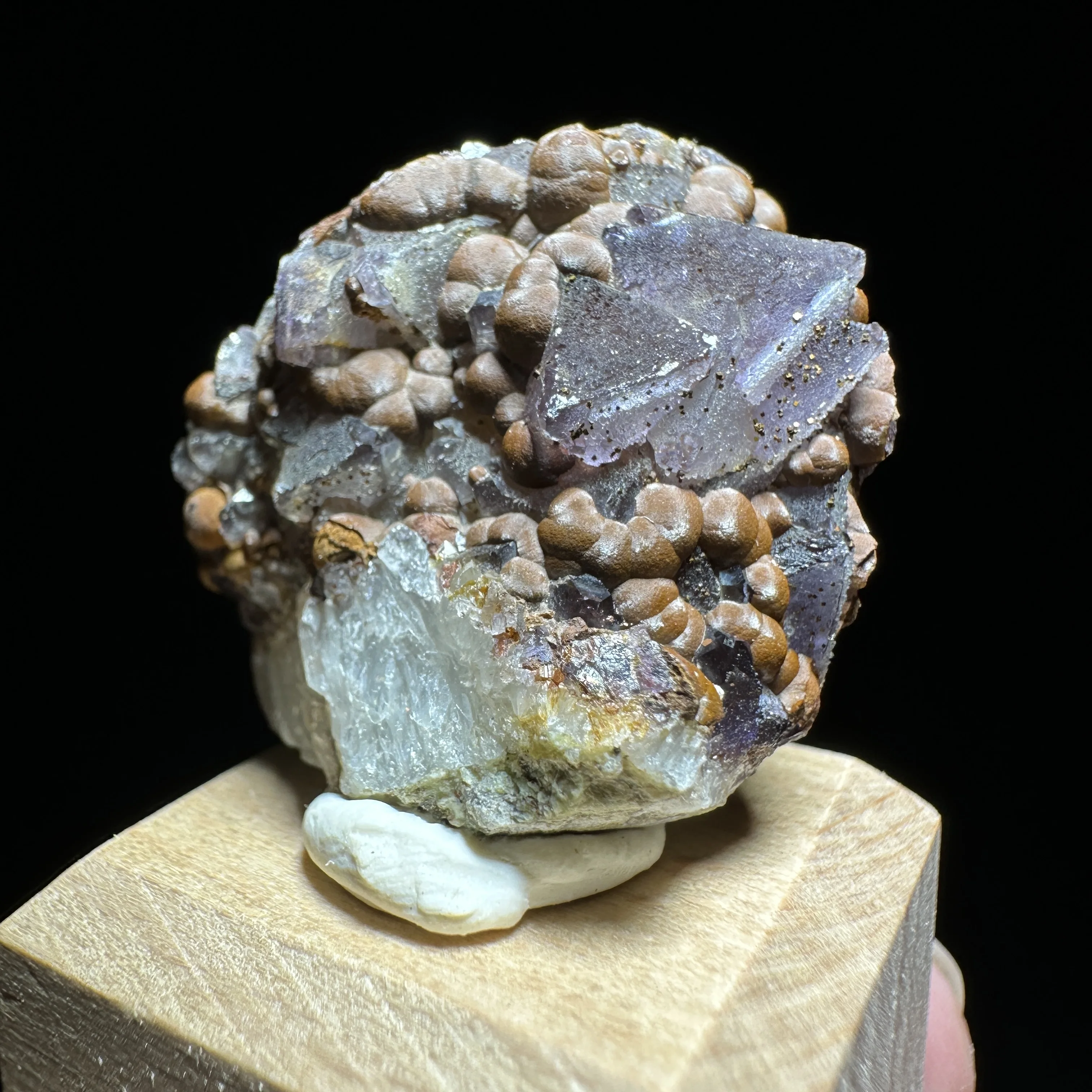 Natural Purple Fluorite Botryoidal Goethite Symbiotic Mineral Specimen Crystal Healing Collectible Decor Stone