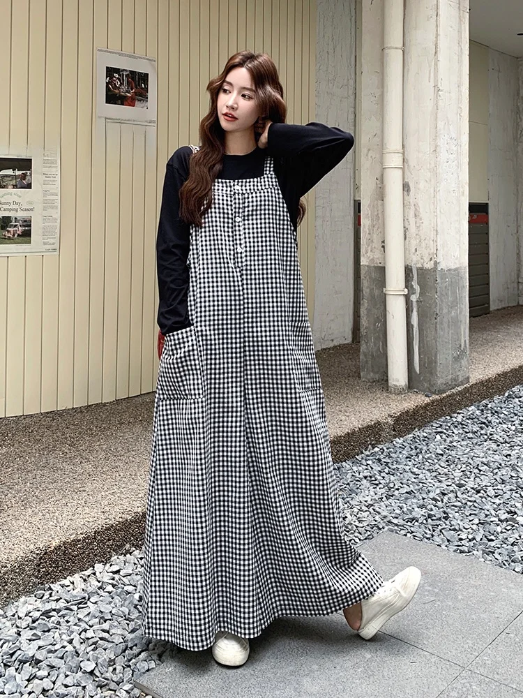 Retro Koreańskie Spodnie w Kratę z Szerokimi Nogawkami Damskie Jesienne Nowe Eleganckie Luźne Spodnie Jednoczęściowe z Wysokim Stanem Długie Spodnie