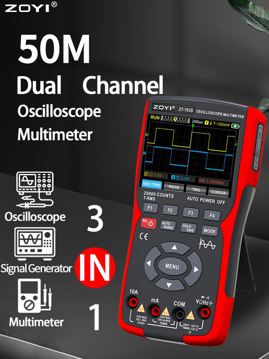 OYI ZT703S 3in1 Digitale Multimeter 50MHz Bandbreedte 280MS Rate PC Golfvorm Gegevensopslag Dubbele Oscilloscoop Signaalgenerator - afbeelding 2