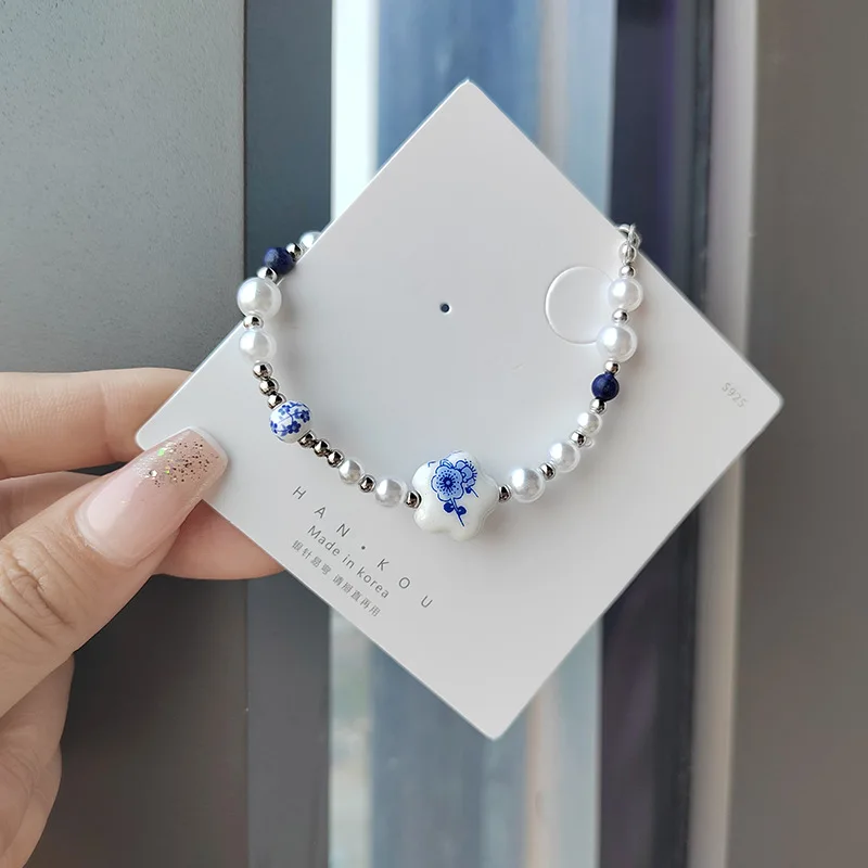 Chinese Style Pearl Bracelet For women\'s Elegant Blue And White Porcelain Bracelet Accessories Design Bracelet Jewelry wholesale