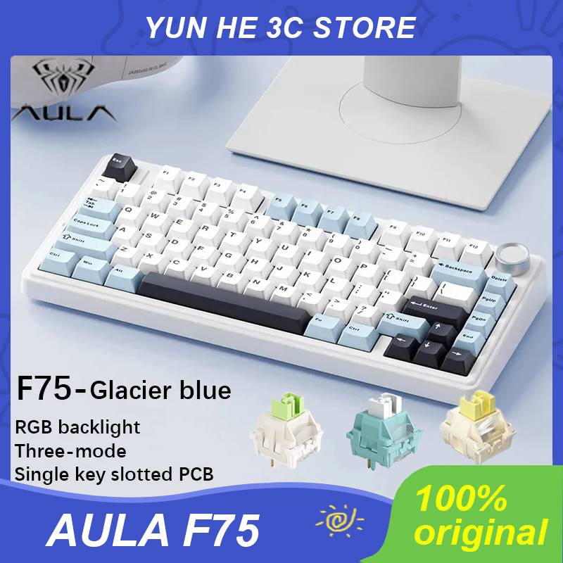  AULA F75 Mechanical Keyboard Wired/2.4G Wireless/Bluetooth RGB PBT 75% Layout OEM Profile Gasket Customized Pc Gaming Keyboard 