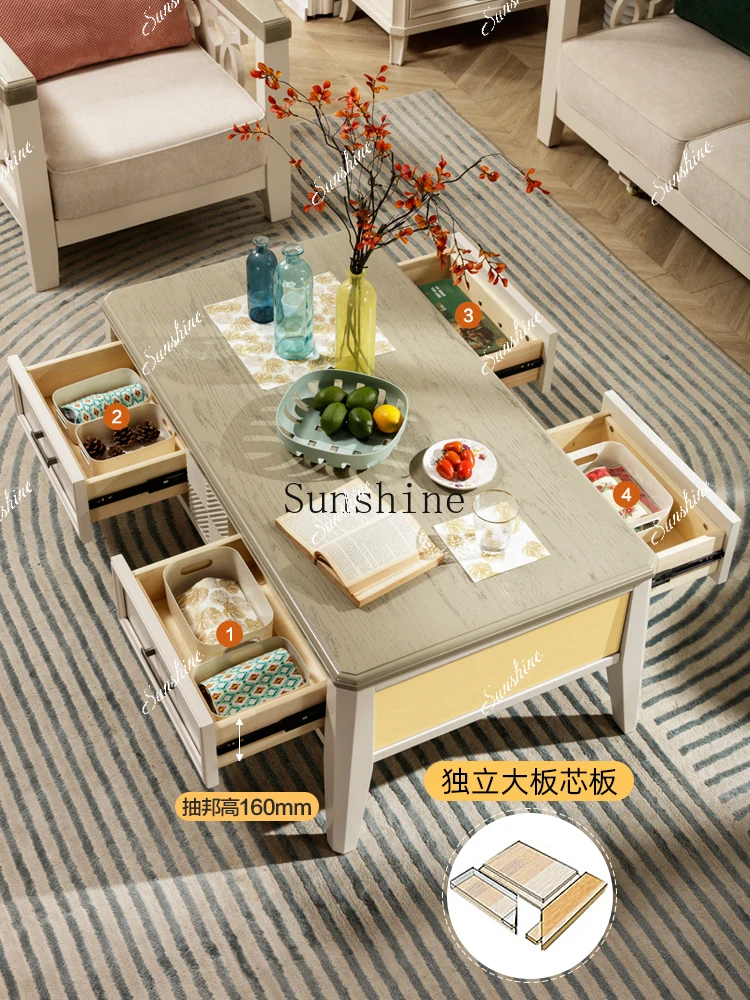

American white cream style all solid wood coffee table pastoral living room household small apartment furniture FT