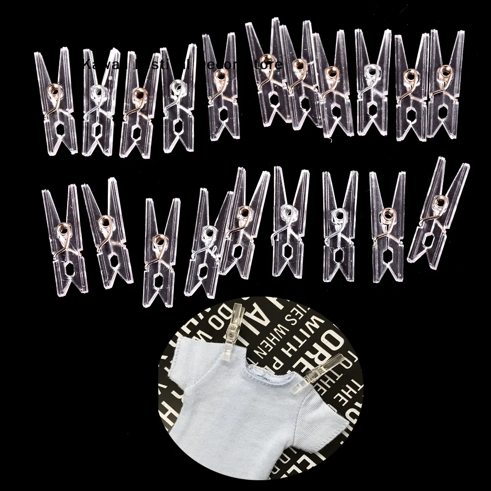 【K】20pcs Mini Clear Plastic Doll Clothespin Photo Paper Peg Clips Laundry Hangers For DIY Crafts