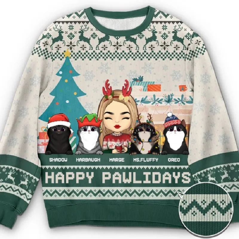 Men Women Ugly Christmas Sweaters Xmas Happy Knitting Casual Long Sleeve Jumpers 3D Print Party Crewneck Sweatshirt Plus Size