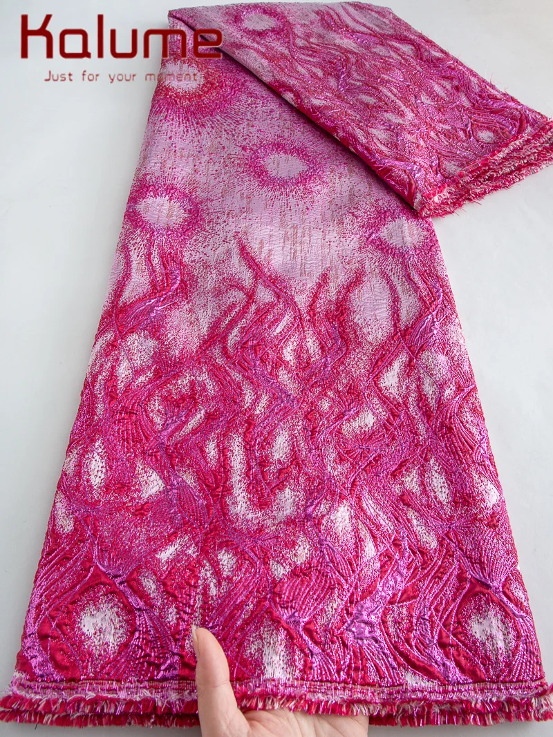 

African Damask Gilding Lace Fabric Brocade French Tulle Jacquard Lace Fabric Satin for Nigerian Wedding Party Dress Sew F4251