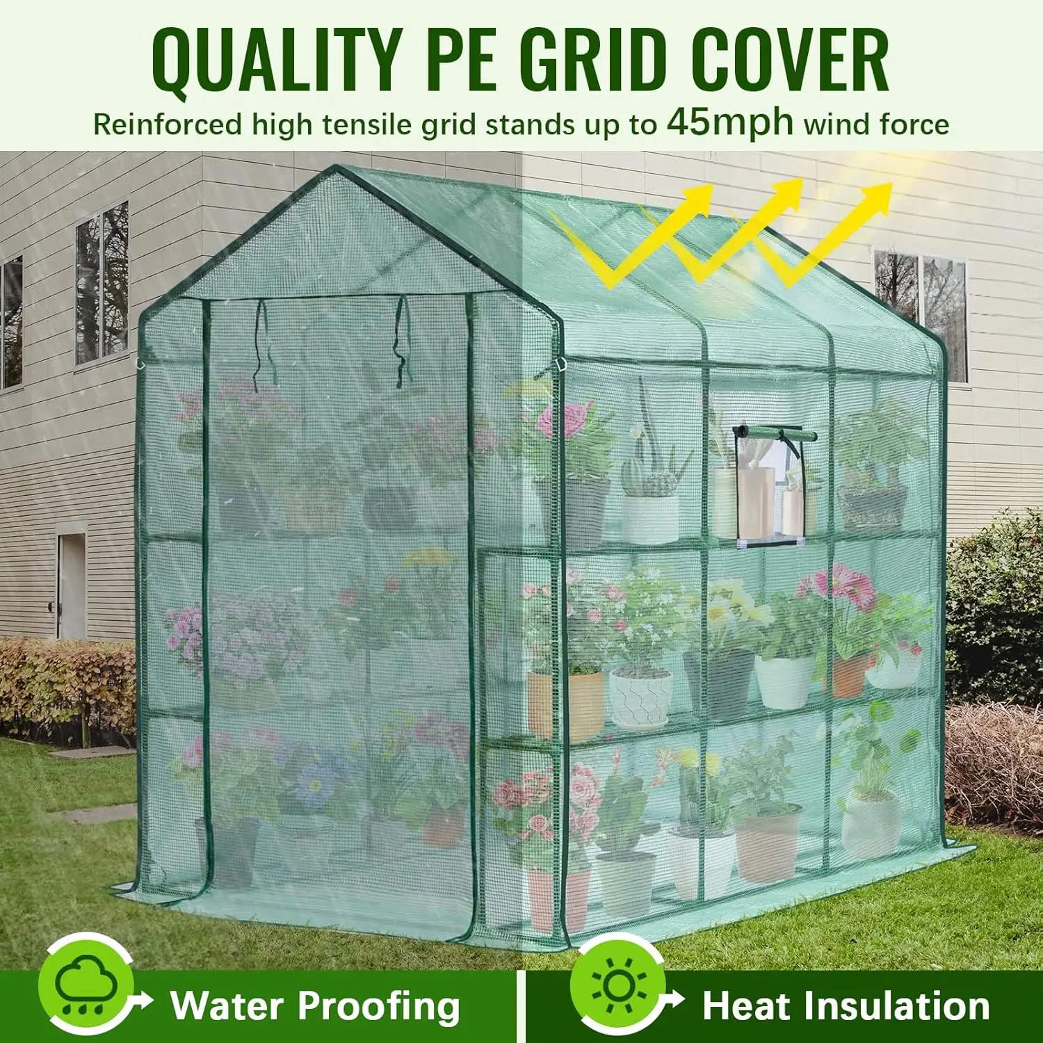 56 x 85 x 75'' Greenhouses for Outdoors, Portable Greenhouse Kit with Mesh Side Windows, PE Cover, 8 Shelve