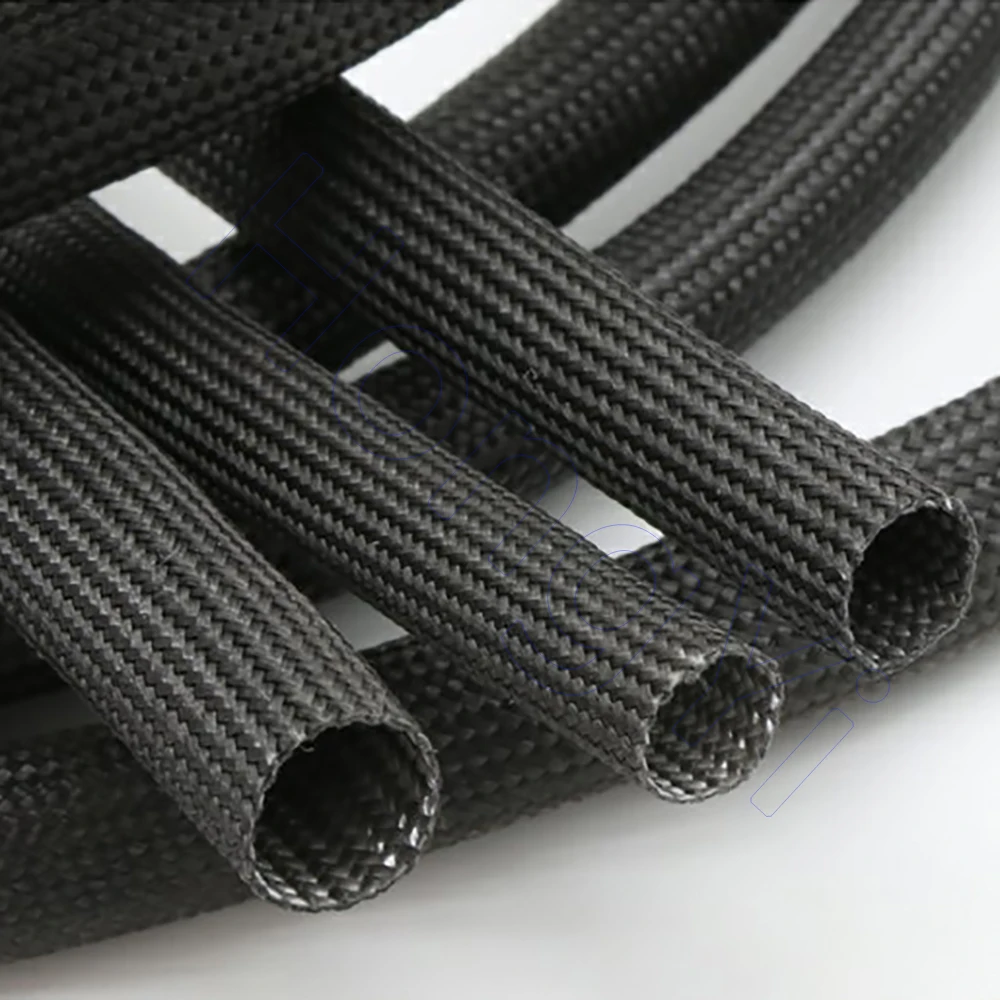 Ø1mm-30mm hitam jalinan serat kaca lengan 600 Deg.C suhu tinggi kimia kaca serat tabung Fiberglass Sleeving