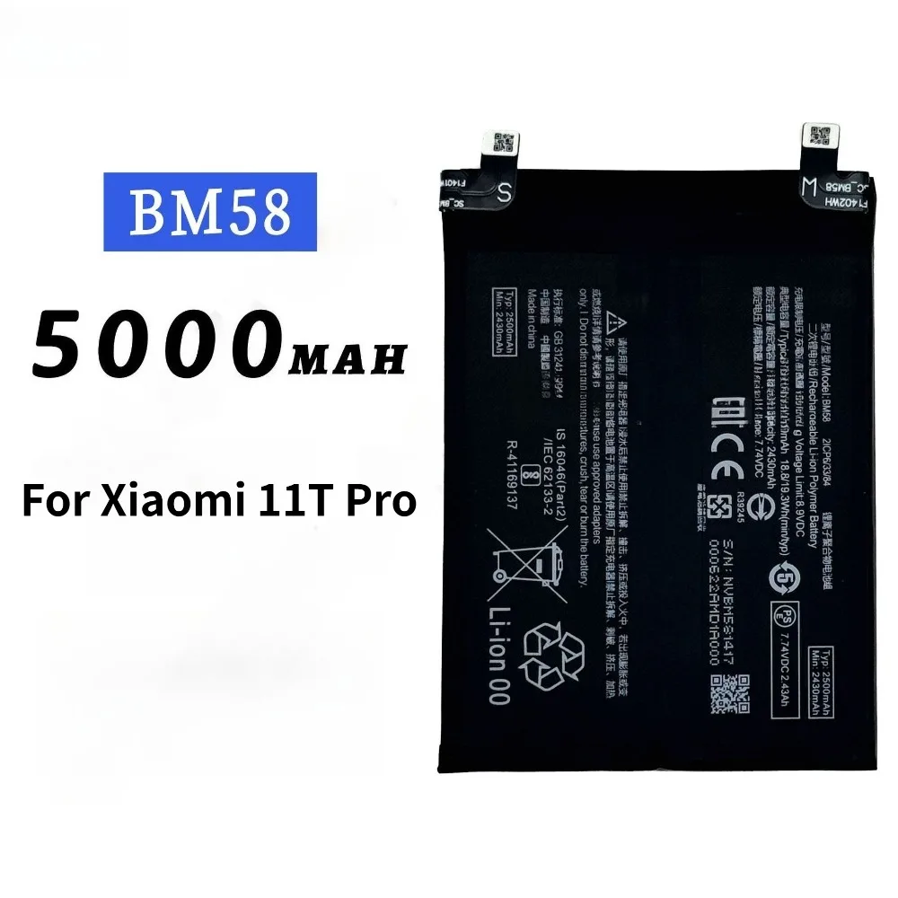 Phone Battery BM58 5000mAh Battery For Xiaomi 11T Pro Mobile Phone Battery BM58 Built-in Fast Charging Board 5000mah