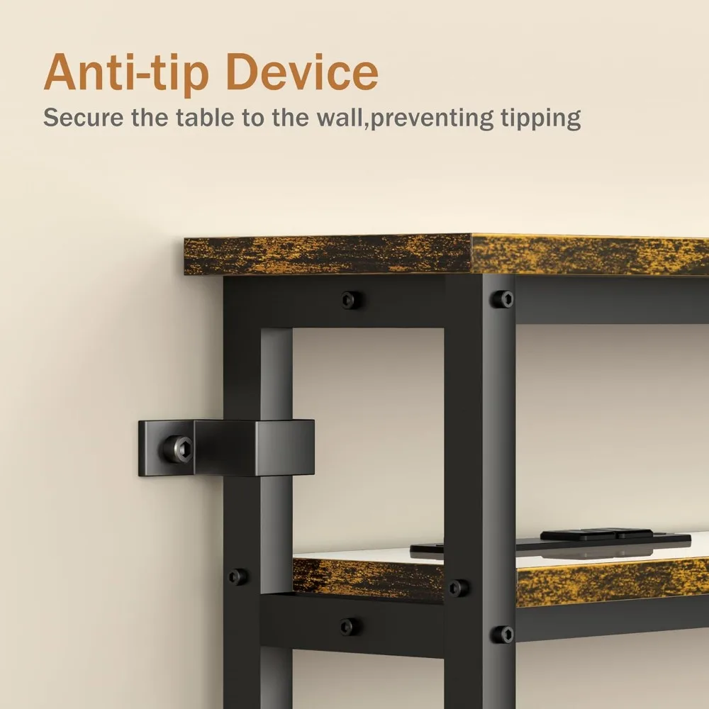 طاولة كونسول للأريكة ثنائية المستوى مقاس 70 بوصة مع طاقة مدمجة وشحن USB، وسلك تمديد متضمن