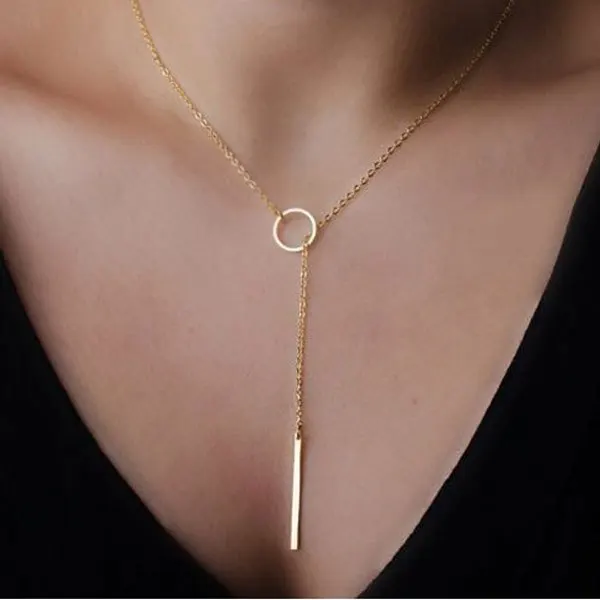 

925 Sterling Silver Adjustable Necklace for Women Long Pendant Stick Simple Necklace Gold Chain on Neck Trendy Jewelry EMNL003