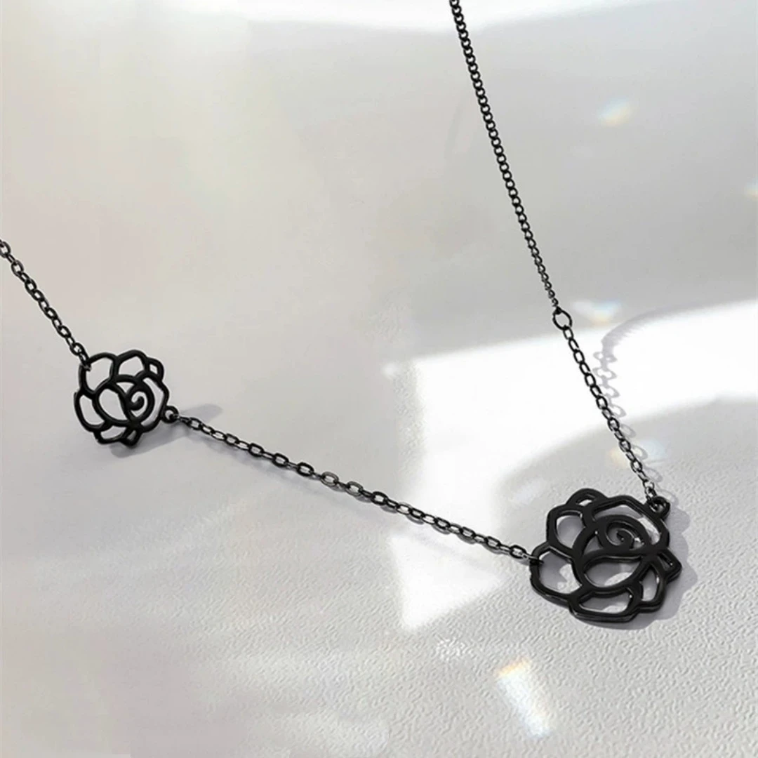 Uini-Tail 2026 new listing 925 sterling silver black rose flower necklace fashion temperament simple sexy short necklace  XL016