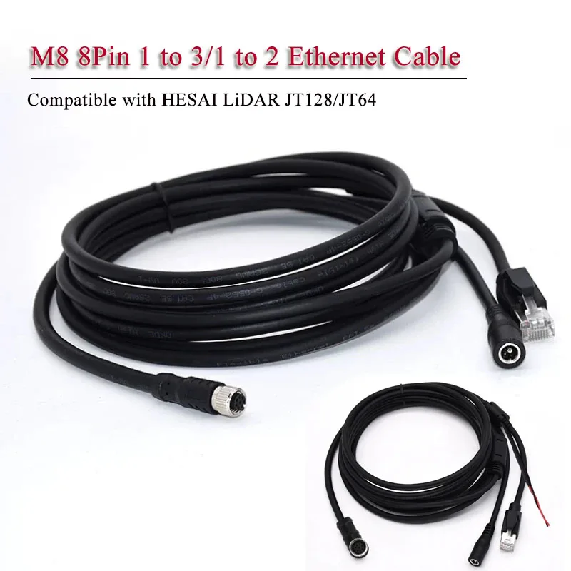 M8 1 To 3 1 To 2 Ethernet Cable Connection Line Compatible with HESAI LiDAR JT128/JT64 8Pin Aviation Plug To RJ45 DC Power Cord