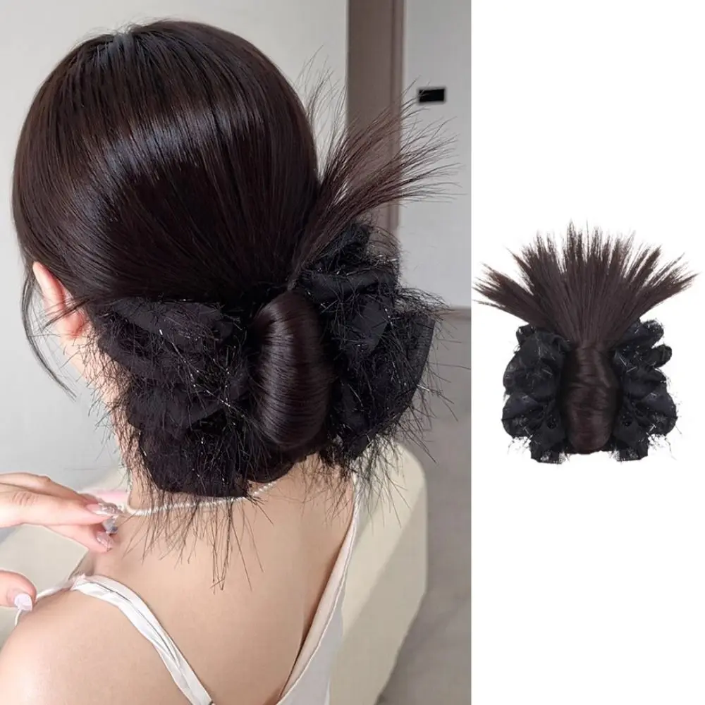 

New Synthetic Hair Bun Claw Clip Tassels Natural Bun Head Wig with Mesh Fluffy Hairpiece Women