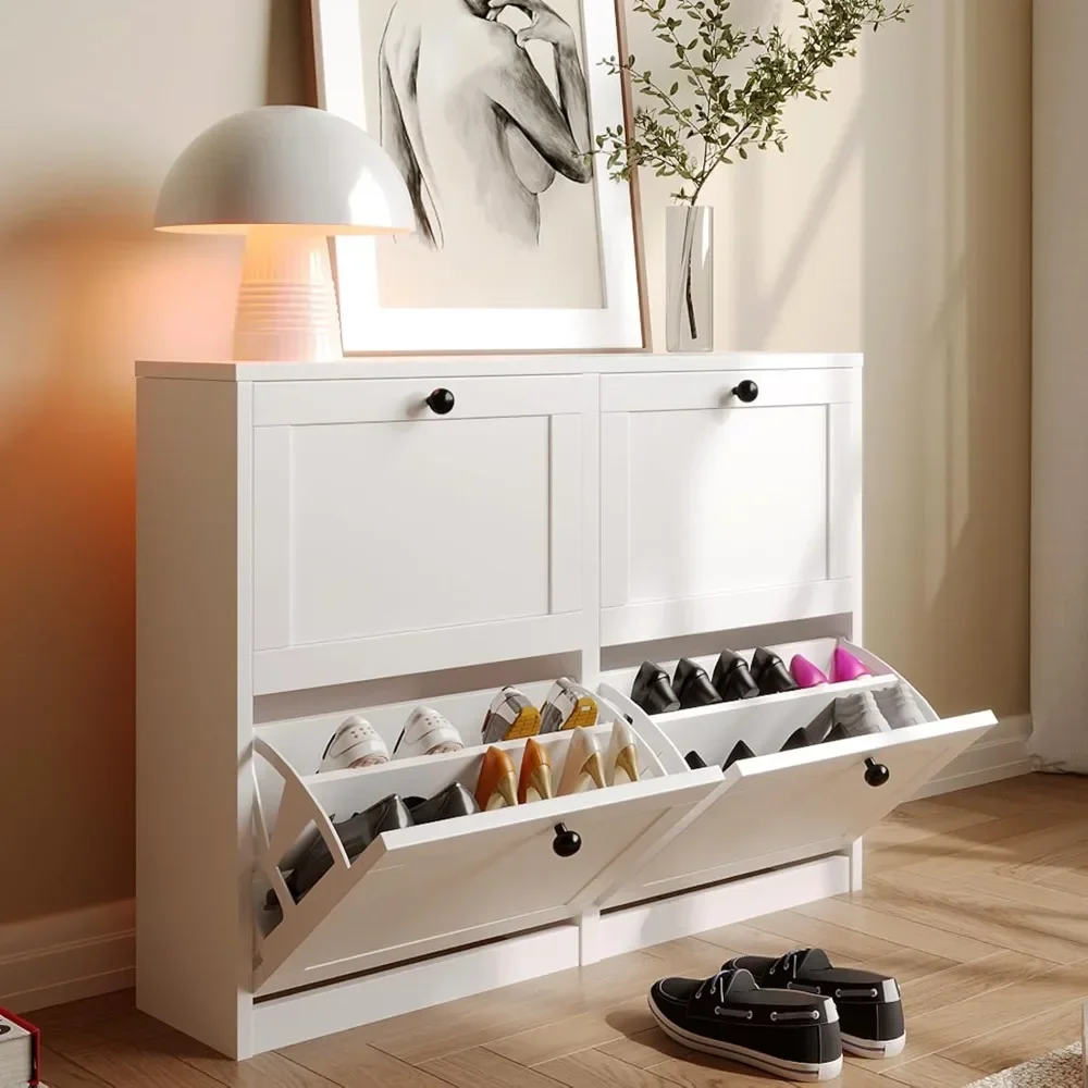 

Shoe Cabinet with 4 Flip Drawers, Freestanding Shoe Storage Cabinet with Adjustable Shelf & Anti-Tipping Device