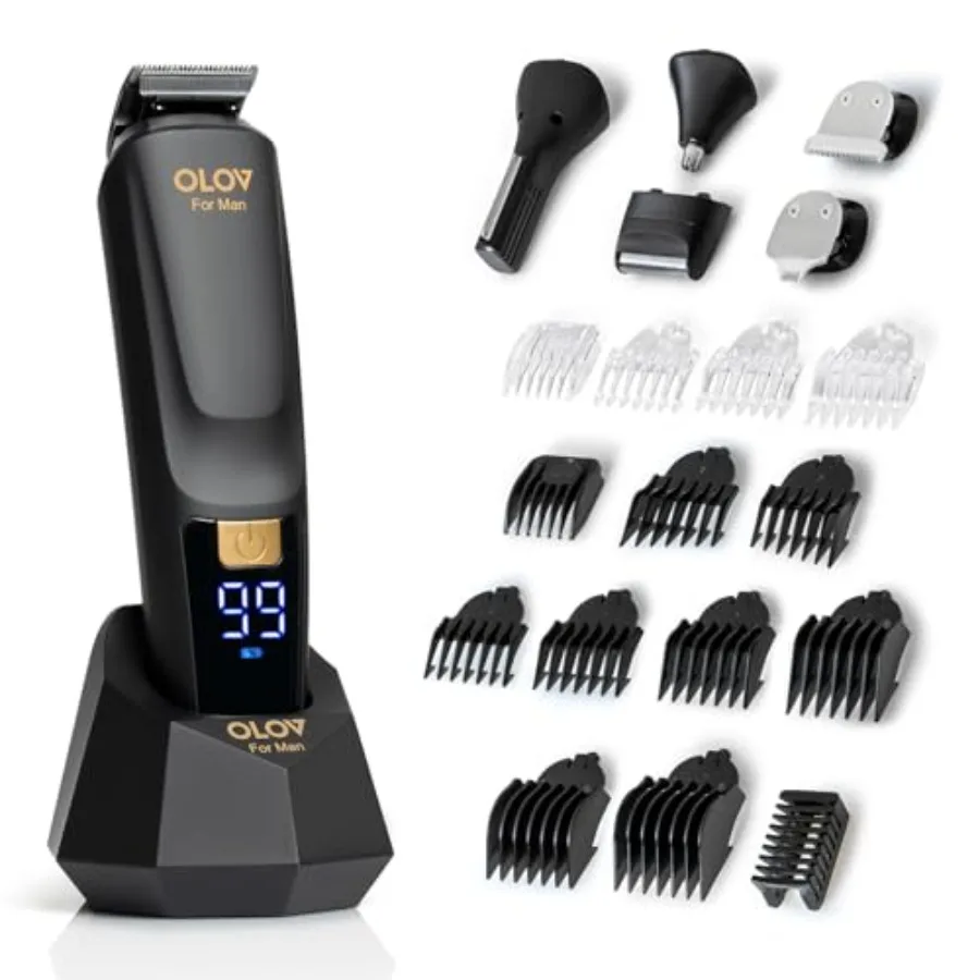 

Beard Trimmer 21 Pcs All-in-One Mens Grooming Kit and Hair Clipper Nose Ear Body and Face Electric Razor with USB Recharge Dock