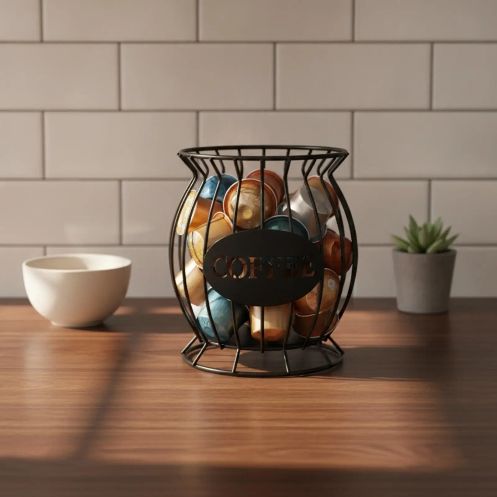 Industrial Basket Oval Coffee Pod Holder Coffee Capsule Organizer for Coffee Corner Cafe Station Setup