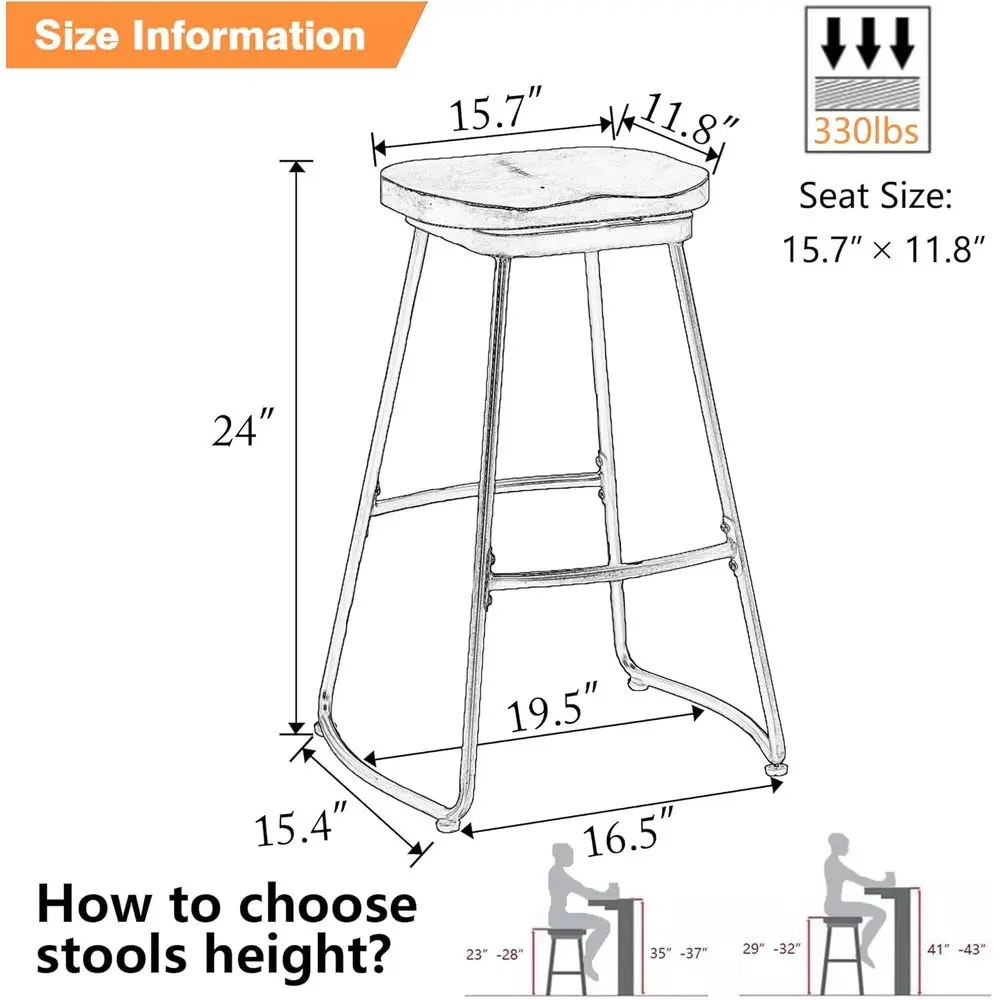 Set of 4 Metal Bar Stools, Brown, Counter Height Kitchen Island Chairs for Dining - view 2