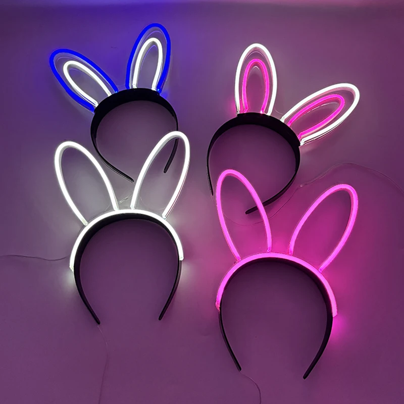 Ilumine orelhas de coelho da páscoa bandana neon luminoso orelhas de coelho hairband traje de halloween acessórios de cabelo para mulheres e meninas