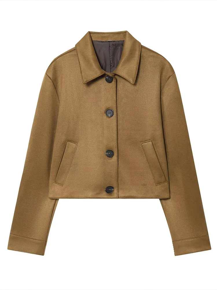 

European style new women's fashion versatile temperament simple suede texture effect lapel long-sleeved jacket