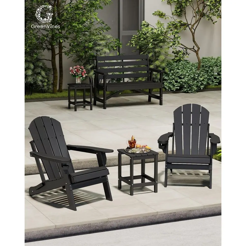 Outdoor Side Table Set of 2, Single Tier, 14x13 Inches, Durable HDPE Plastic, Weather-Resistant, Black, Suitable for Patio, Porc