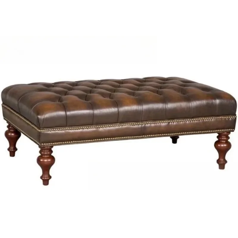 American bedroom, leather art buckle soft bag bed, square shoe changing stool in the entrance foyer