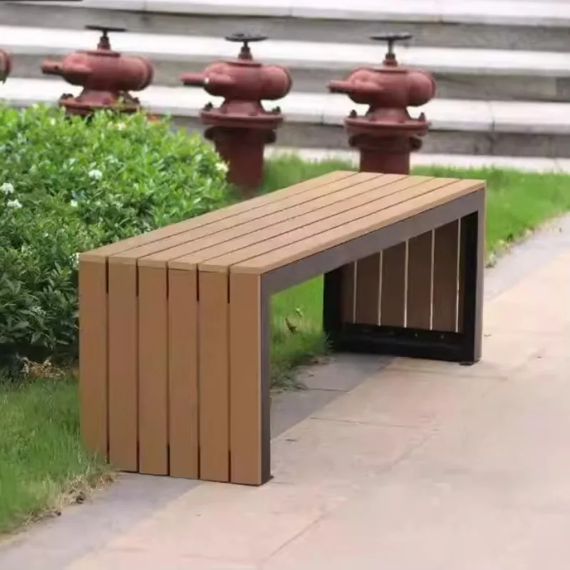 Solid Wood Stainless Steel Outdoor Bench Durable Public Seat for Garden & Courtyard Waterproof Long Bench